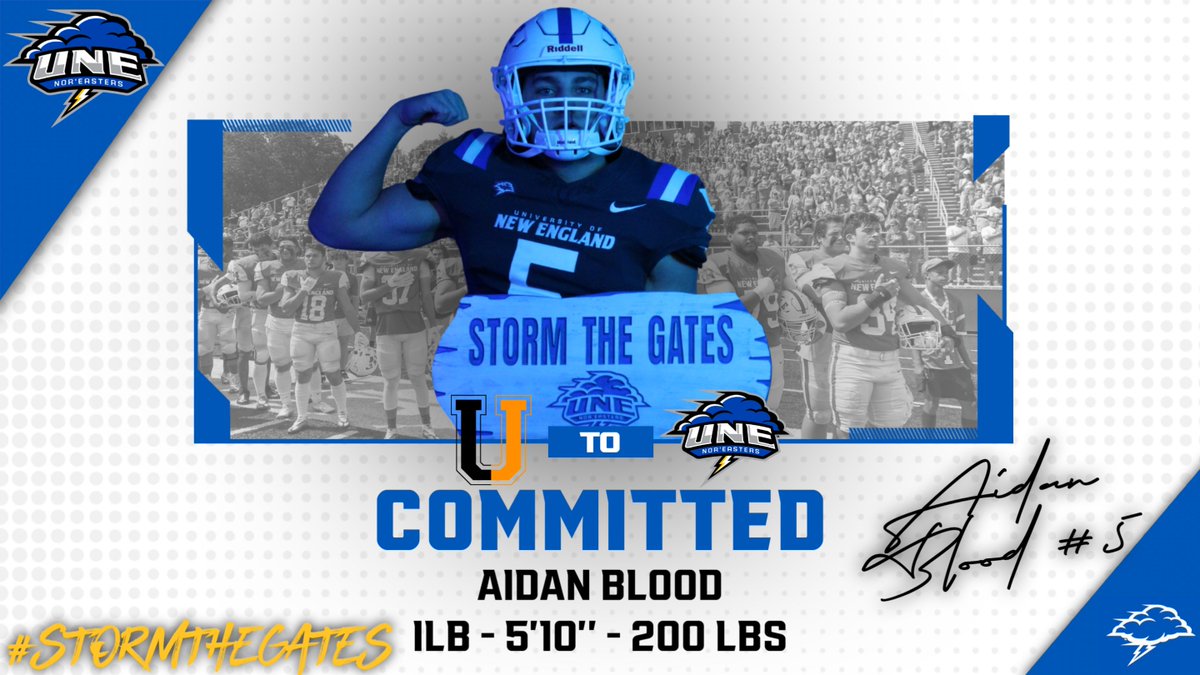The next member to be introduced in our Class of 2⃣0⃣2⃣8⃣ is an Inside Linebacker known for his physicality, coming to us from the heart of the Blackstone Valley! Please join us in welcoming Aidan Blood (<a href="/AidanBlood/">Aidan Blood</a>)! 🌩️🏈 #STG