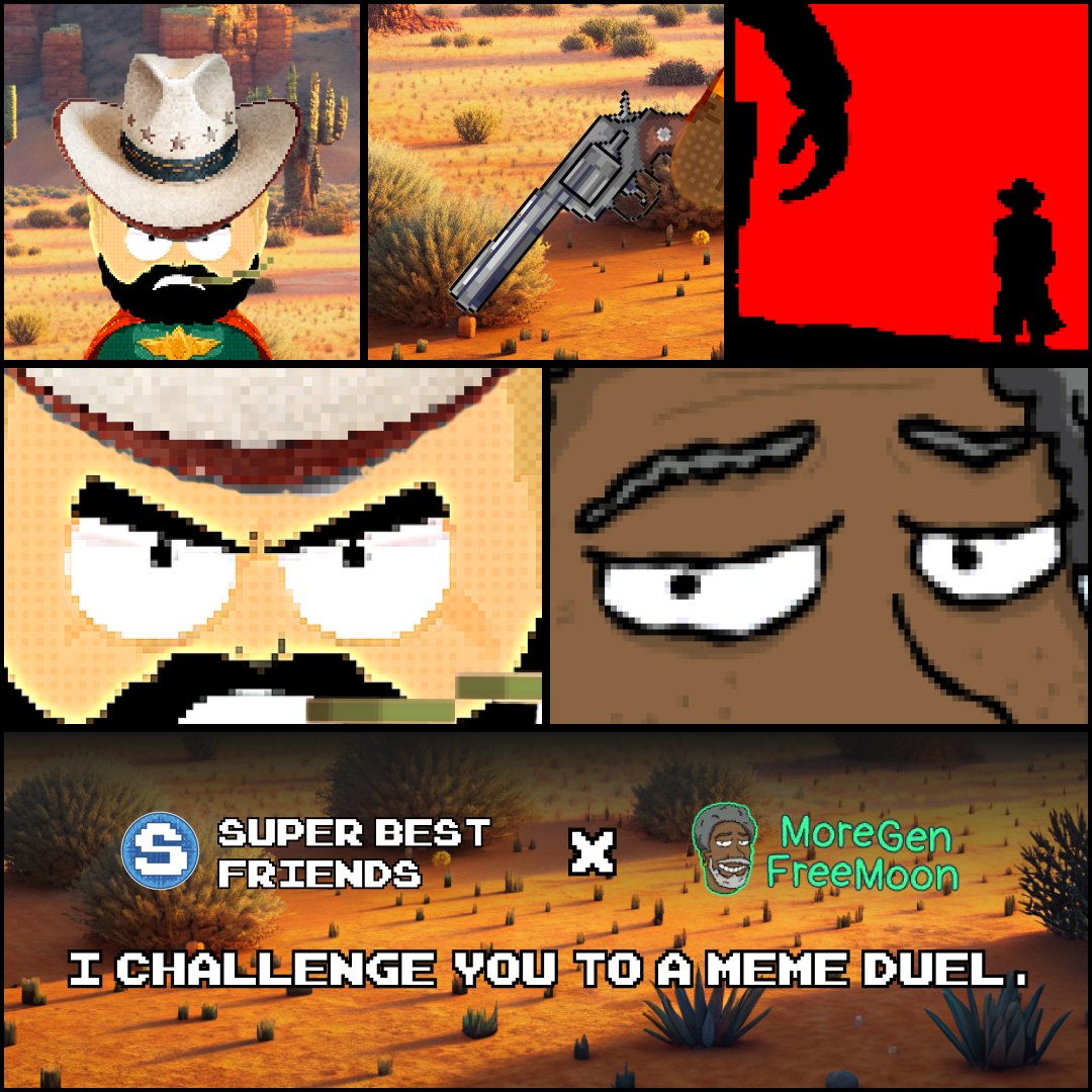 🔫 It's time to get dueling back... 

🔥<a href="/FreeMoonMeme/">MoreGen FreeMoon</a>, we're challenging you to a #MemeDuel! Bring your best memes to the battlefield. Let’s see if you can out-meme #SuperBestFriends.

Let the public decide who the true god of memes is in the Wild West Memeland. The winner gets