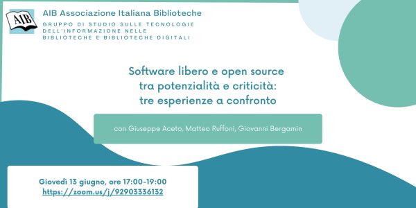 Software libero e open source tra potenzialità e criticità: tre esperienze a confronto

Webinar del Gruppo di studio sulle tecnologie dell’informazione nelle biblioteche e biblioteche digitali (TBID) dedicato al software libero e open source.

aib.it/eventi/softwar…