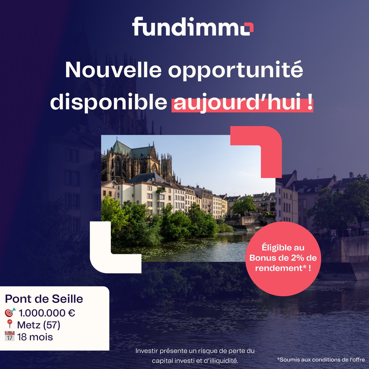 🔥Nouvelle opportunité d’investissement: L’opération de marchand de biens “Pont de Seille” ! 

👉Acquisition de plusieurs plateaux à usage mixte en vue de les revendre en bloc et loués après travaux de rénovation et aménagement à Metz (57). 
bit.ly/3yMwEPJ

#crowdfunding