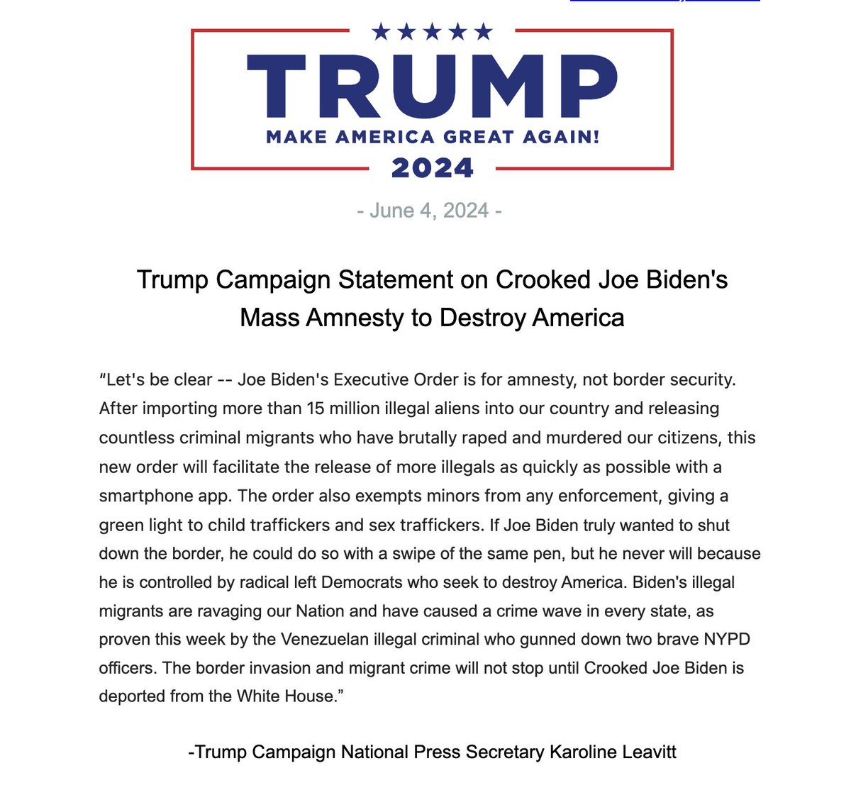 🚨Our Statement on Crooked Joe Biden's Mass Amnesty to Destroy America: