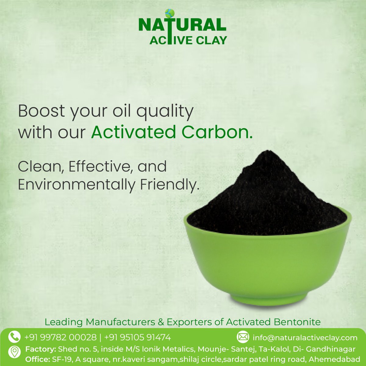 naturalclayllp's tweet image. Enhance your oil's purity with our Activated Carbon – clean, efficient, and eco-friendly for superior quality results.

Contact Us:
📞 +91 9978200028
📞 +91 9510591474
🌐naturalactiveclay.com

#OilPurification #oilfiltration #oilextender #oilcare #cleanoil #betterperformance