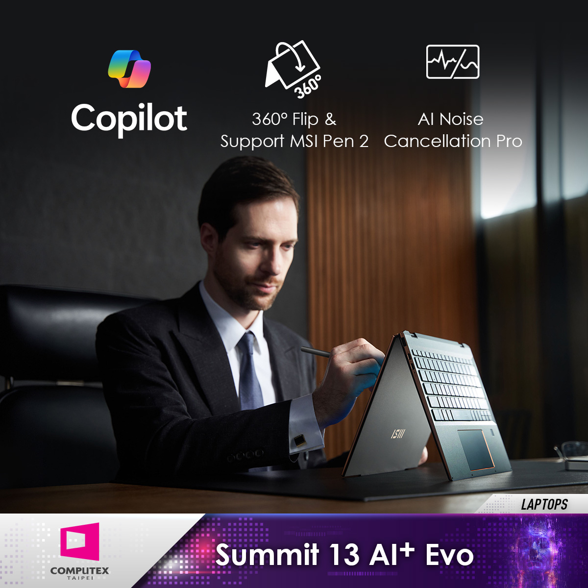 msitweets's tweet photo. Meet our next-gen AI PC lineup: Summit 13 AI+ Evo &amp; Prestige 13/14/16 AI+ Evo, powered by Intel® Core Ultra processors (codenamed "Lunar Lake"). 
Stop by and see them at the MSI Computex booth #M0806!
#MSIxComputex2024 #AIPC #Laptop https://t.co/beopCC4o2A
