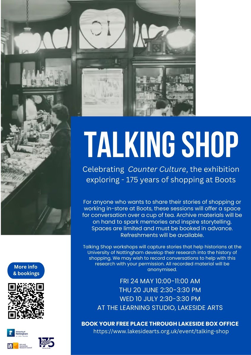 Dr Helen Foster (@dr_hlfoster) on Twitter photo Join us for our next Talking Shop on Thu 20 June #CounterCulture <a href="/BootsUK/">Boots</a> <a href="/LakesideArts/">Lakeside Arts</a> <a href="/OTglobalcounter/">Over the Global Counter</a> <a href="/UoNHumanities/">School of Humanities | University of Nottingham</a> <a href="/NottsHF/">Nottinghamshire Heritage Forum</a> <a href="/age_uk/">Age UK</a> <a href="/WomensInstitute/">Women's Institute</a> <a href="/rpharms/">Royal Pharmaceutical Society</a> <a href="/BootsUKNews/">Boots UK News</a>
<a href="/nottsnursehist/">Nottinghamshire Nursing History Group</a> <a href="/NottsLibraries/">Inspire Nottinghamshire Libraries</a> <a href="/LocalHistoryCaf/">Local History Cafe</a> <a href="/nottsnursehist/">Nottinghamshire Nursing History Group</a> <a href="/EastMidsOHA/">East Midlands Oral History Archive</a> <a href="/Nottswlibrary/">Nottingham Women's Library</a> Join us for our next Talking Shop on Thu 20 June #CounterCulture <a href="/BootsUK/">Boots</a> <a href="/LakesideArts/">Lakeside Arts</a> <a href="/OTglobalcounter/">Over the Global Counter</a> <a href="/UoNHumanities/">School of Humanities | University of Nottingham</a> <a href="/NottsHF/">Nottinghamshire Heritage Forum</a> <a href="/age_uk/">Age UK</a> <a href="/WomensInstitute/">Women's Institute</a> <a href="/rpharms/">Royal Pharmaceutical Society</a> <a href="/BootsUKNews/">Boots UK News</a>
<a href="/nottsnursehist/">Nottinghamshire Nursing History Group</a> <a href="/NottsLibraries/">Inspire Nottinghamshire Libraries</a> <a href="/LocalHistoryCaf/">Local History Cafe</a> <a href="/nottsnursehist/">Nottinghamshire Nursing History Group</a> <a href="/EastMidsOHA/">East Midlands Oral History Archive</a> <a href="/Nottswlibrary/">Nottingham Women's Library</a>