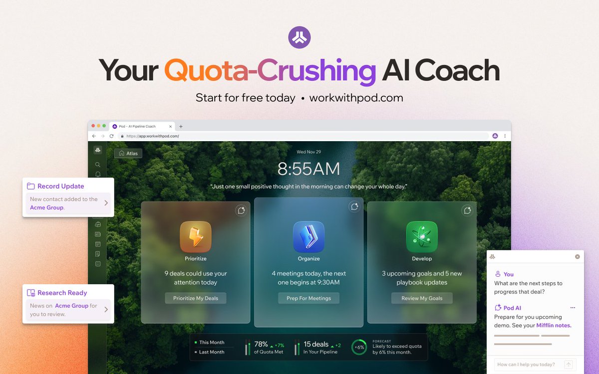 To all our sellers out there, we’re excited to introduce you to Pod 2.0 - The AI Pipeline Coach for Sellers 💜

Pod 2.0 has been about taking everything we’ve learned from you since 1.0 and helping sellers close more deals crazy fast.

Try it free now 👉 workwithpod.com