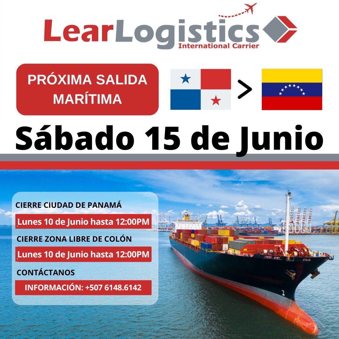 Salida Marítima #PanamaVenezuela el 15 de Junio 2024.
 - ¡Cotiza con nosotros!  
- Envía con los expertos en el área 
- 💪 Deja tu inversión en nuestras manos.   

Dos Salidas Aéreas Panamá/Venezuela cada semana 📷 

#tucargasegura #learlogistics