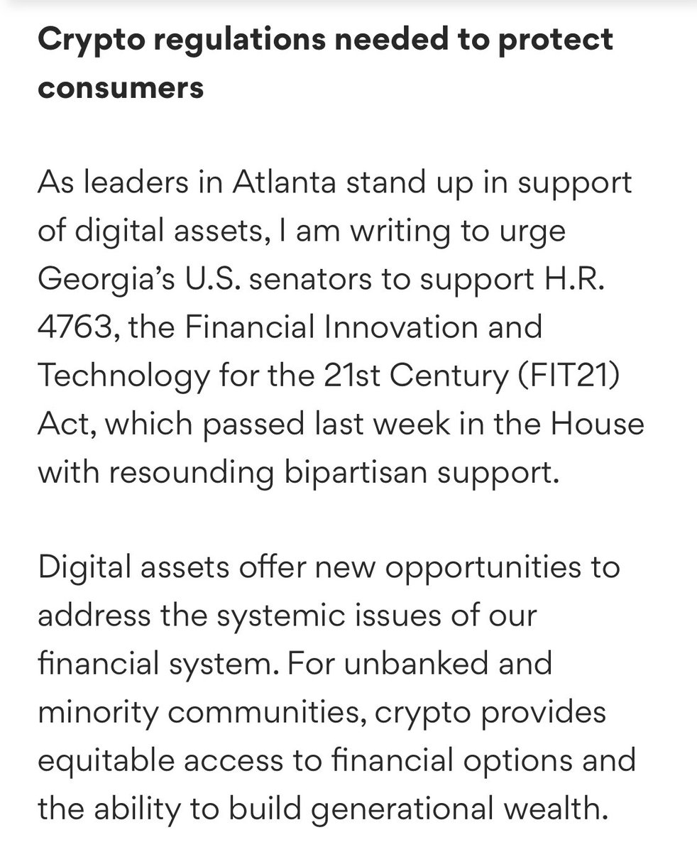 AtlantaChain's tweet photo. How do you think thoughtful crypto regulations could protect your digital assets?

@marlonwilliams, founder of @atlantachain, discusses with @ajc why crypto regulation is essential for consumer protection.

#CryptoRegulation #ConsumerProtection #AtlantaBlockchainCenter https://t.co/VXN0KB0CMT
