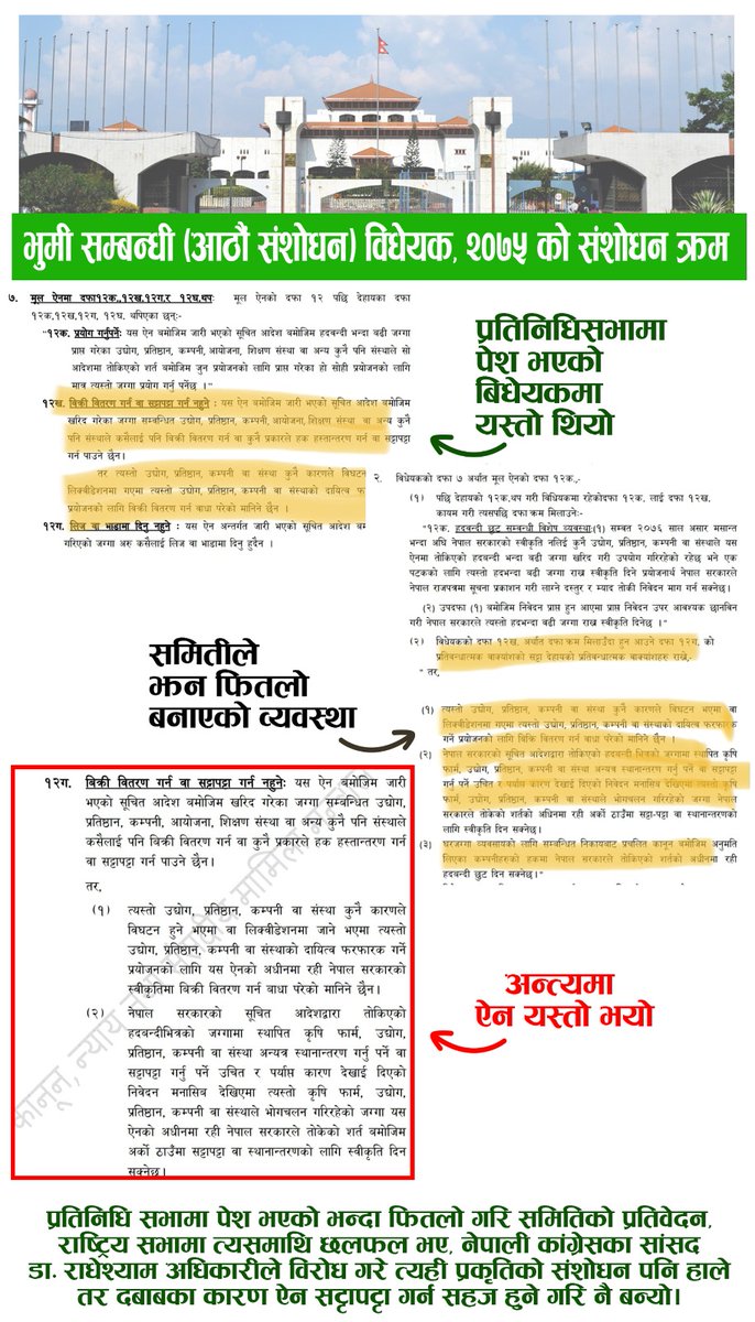 झुट! सफेद झुट!

आज सदनमा एमाले सांसद मा. योगेश भट्टराईले (<a href="/yogesbhattarai/">Yogesh Bhattarai</a>) सफेद झुट बोल्नुभयो, "गिरिबन्धु जग्गा सट्टापट्टा सम्बन्धी कानुन बनाउँदा कानुन बनाउँदा कांग्रेसले संशोधन हालेन।"

कांग्रेस सांसदहरूले संशोधन हालेका छन, र त्यस विरुद्ध सदनमै बोलेका पनि छन।
Lets follow thread