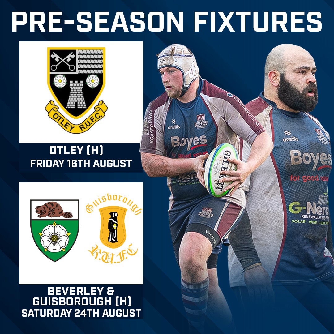 ScarboroughRUFC's tweet photo. 𝐏𝐫𝐞-𝐒𝐞𝐚𝐬𝐨𝐧 𝐅𝐢𝐱𝐭𝐮𝐫𝐞𝐬 🔒

We can now announce our pre-season schedule ahead of the 2024/25 season.

On Friday 16th August, we welcome National 2 North side Otley to Silver Royd before welcoming Beverley &amp; Guisborough on Saturday 24th August! https://t.co/oi4yFajmkq