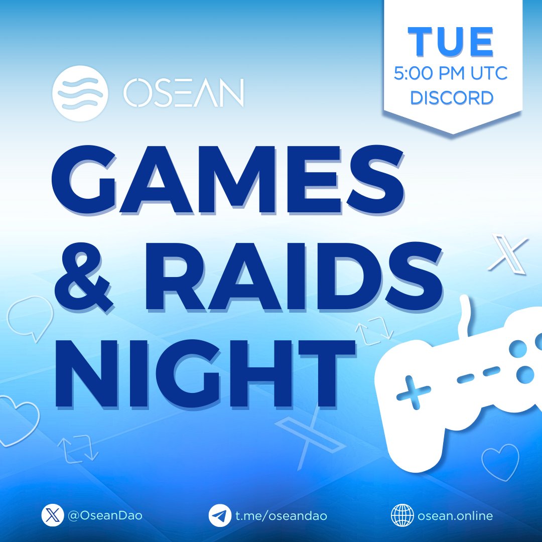 🕹️ Get ready to level up your evening!

Join us tonight at 5 PM UTC on Discord for an epic game night.

🏆The winner will be awarded $5 worth of $OSEAN! 

Fun, laughter, and friendly competition await—don't miss out! 🎮✨🎉

#RWA