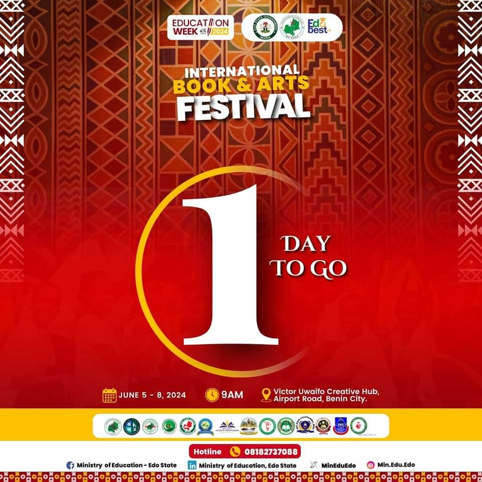 smart_rogo's tweet photo. The wait is almost over! 
Less than 24 hours to go until the Edo International Book and Arts Festival kicks off! 🎉
This unforgettable experience starts tomorrow and trust us, you won't want to miss it. 
Register here:
https://t.co/bTtBIQHvyE. 
See you tomorrow! 
#EDIBAF
#EdoMoE https://t.co/PvMeKLfwix