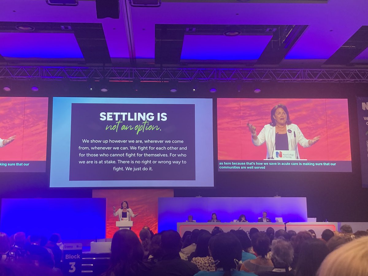 #rcn24 fantastic keynote speech from Linda Silas <a href="/CFNUPresident/">Linda Silas</a>, powerful and inspiring! Settling is absolutely not an option. #letsgetloud ✊ ✊ ✊