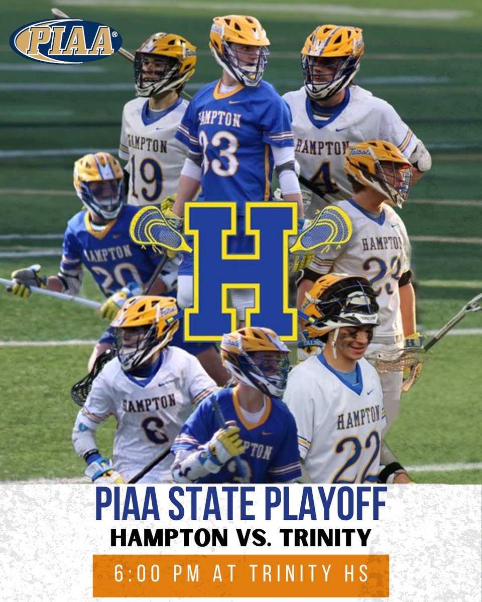 PIAALiveEvent's tweet photo. 𝐒𝐓𝐀𝐓𝐄 𝐏𝐋𝐀𝐘𝐎𝐅𝐅𝐒 - 𝐑𝐎𝐔𝐍𝐃 𝟏

🆚 Trinity
🕖 6:00 pm 
🏟️ Trinity HS
📺 https://t.co/US6hHAKYoW

@TalbotLAX @HTSDAthletics @Hampton_Talbots @CoachAA13 @BaseballHampton @HamptonBball @TalbotsXC @PorterK35091 @brayballin_54 @Carson_10Potter @joshua10carr @88Robdem https://t.co/W84O8hgtvn