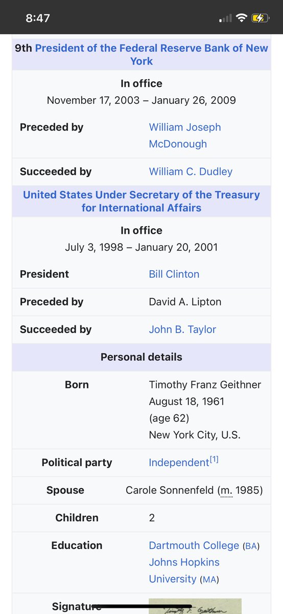Balmyone's tweet photo. What’s Timothy Geithner doing nowadays? Besides being President of Warburg Pincus.
For those that don’t know, he was neck deep in the TARP bank bailout, and letting the housing fraud criminals by and large walk free.
An Obama person.
https://t.co/bGMVQl6B38
#TimothyGeithner https://t.co/20saOP4wXv