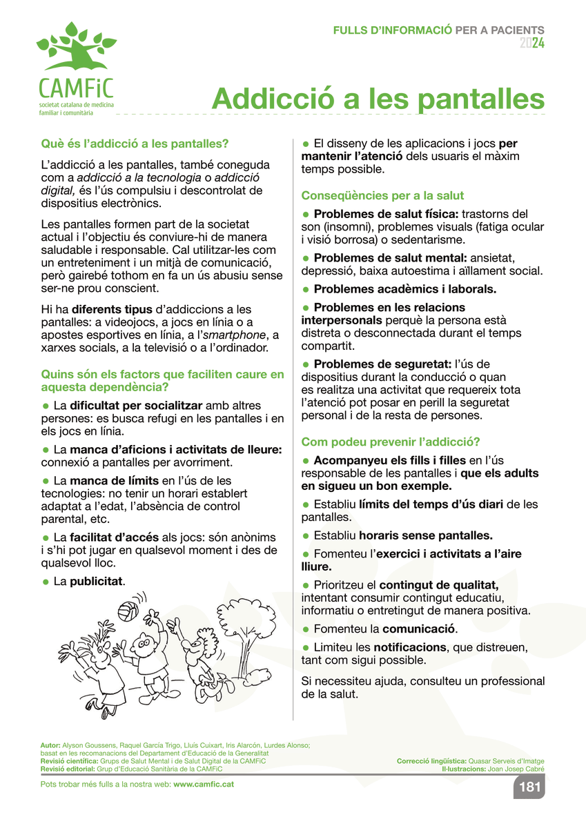 🖥️📱 Protegir els menors en el món digital és prioritari. Des de la #CAMFiC compartim aquest full per a pacients sobre l'#AddiccióPantalles.

Consulta'l aquí: gestor.camfic.cat//uploads/ITEM_…

#Menors #SalutInfantil #ControlParental #FullsPerPacients #adicciópantalles #salut #informacio