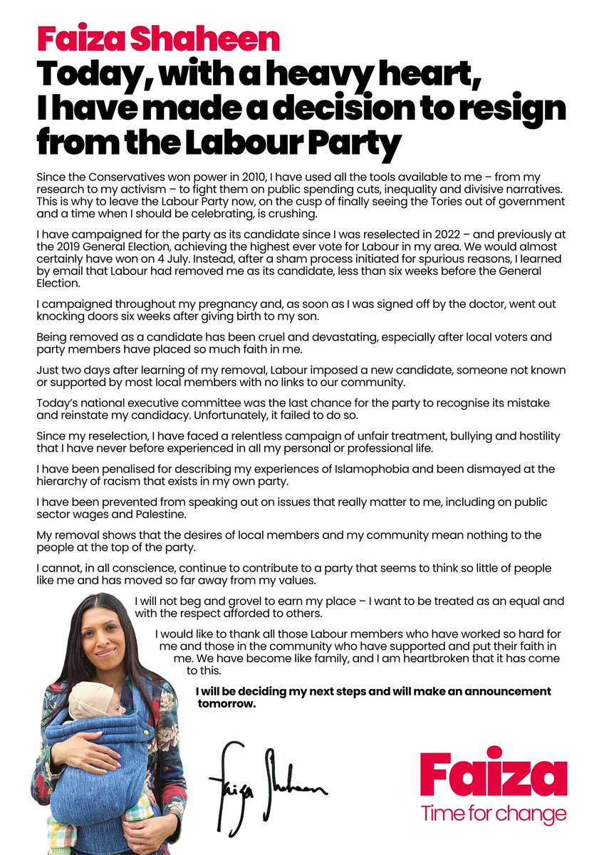 I’ve resigned from the Labour Party.