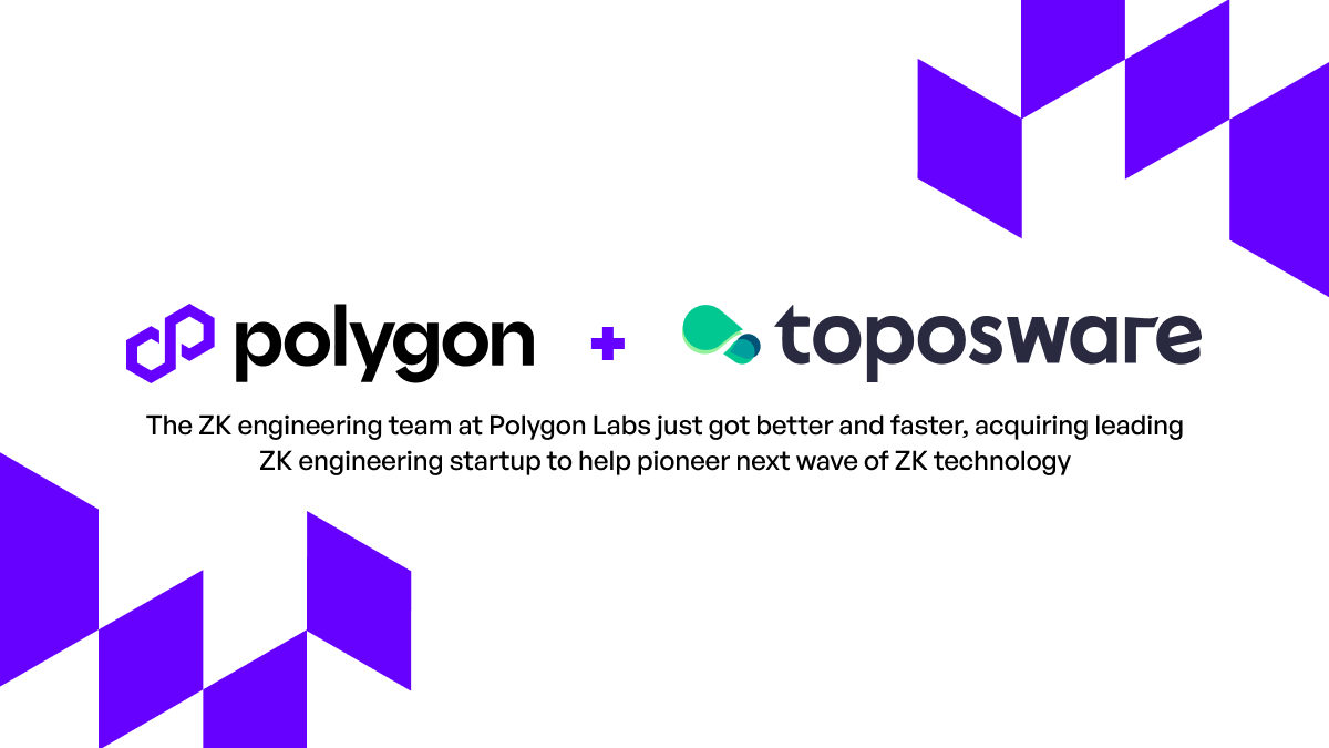 Today, we are so pleased to welcome @Toposware, zk to the Polygon Labs  team. Toposware helped develop the Type 1 zkEVM, and are a powerhouse of zk  innovation and technology, having made