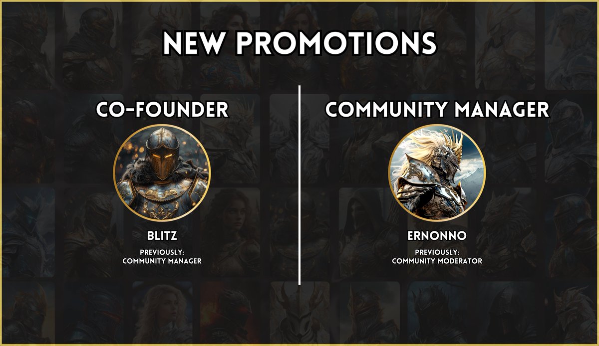 Exciting Announcement!🎉

Join us in congratulating @Blitz7622 &amp; <a href="/Ernonno29/">Ernonno | The Wardens $EVER</a> on their new roles within the Wardens Team🛡️:

- Blitz: Co-Founder (ex CM)
- Ernonno: Community Manager (ex Mod)

These are members who have been with us on our journey since day 1! For the Wardens!⚔️