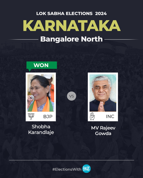htTweets's tweet photo. #ElectionsWithHT | BJP candidate #ShobhaKarandlaje win from #BangloreRural, defeats MV Rajeev Gowda by a margin of 2,59,476 votes
Track #ElectionsResults here
https://t.co/LpEZIIWCqk https://t.co/1I2j3scU2T