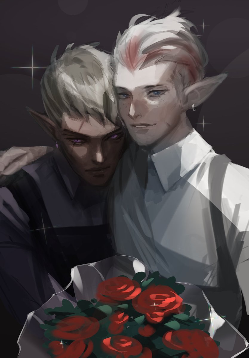 A sketch for FC friends of mine with two handsome Elezen