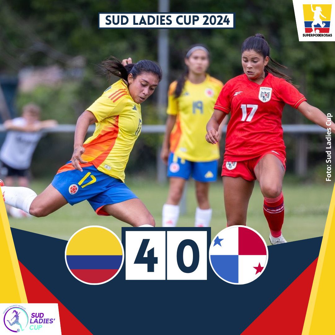 _superpoderosas's tweet photo. ⚽️ ¡CIERRE CON GOLEADA! 🔥
Colombia 🇨🇴 venció 4-0 a Panamá 🇵🇦 y culminó en el 5to lugar de la #SudLadiesCup 🏆🇨🇵 2024.
⚽️ Yessica Muñoz, Ana Milé González y Daniela Garavito con doblete, marcaron los goles del partido.
#VamosColombia 🟡🔵🔴 https://t.co/9l9p4rX9tB