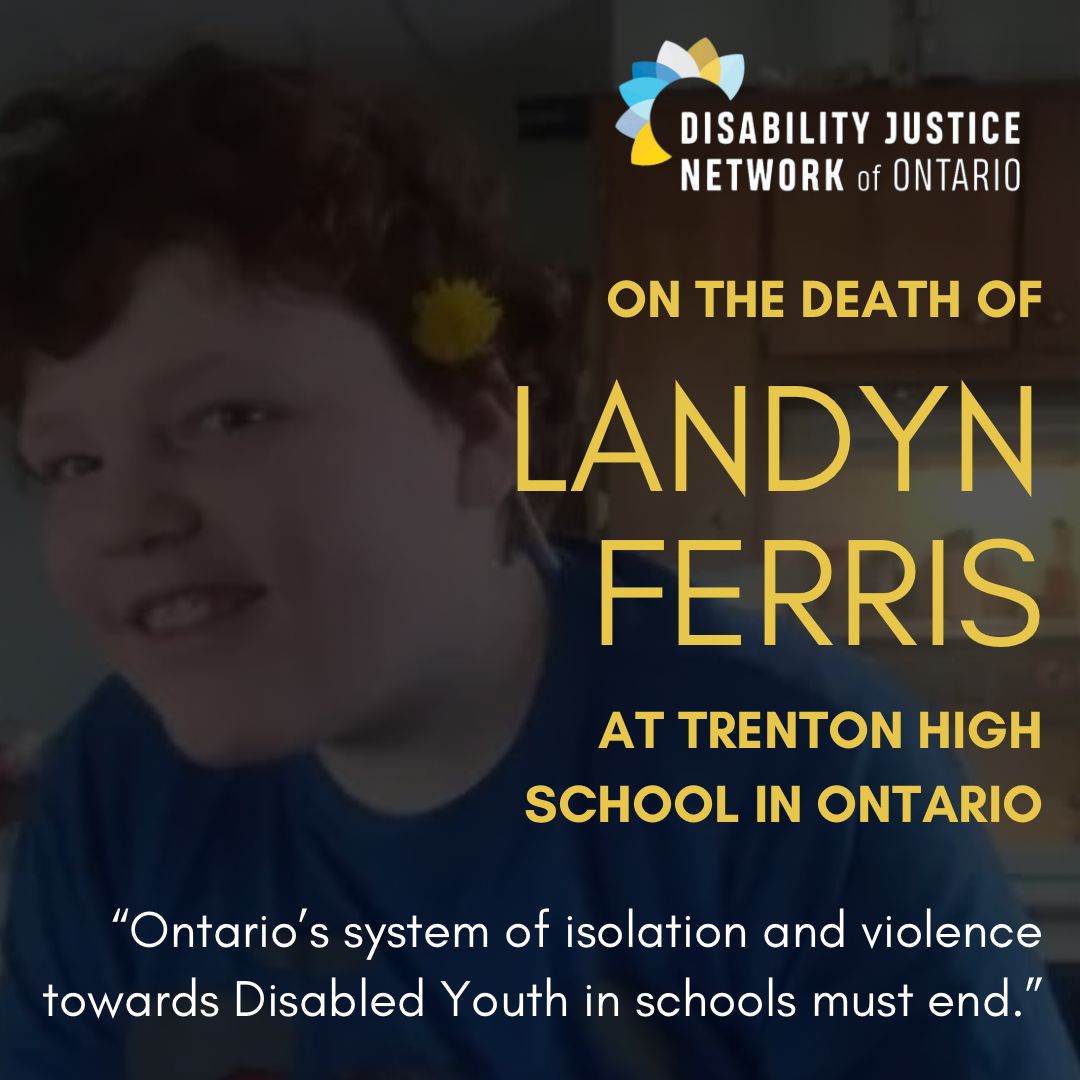 djnontario's tweet photo. Ontario’s System of Isolation and Violence towards Disabled Youth in Schools must end now. Please read our reflection on the death of Landyn Ferris and join the fight for Disabled youth in Ontario schools: https://t.co/wDTkN5us0q https://t.co/pyPzUbhhc1