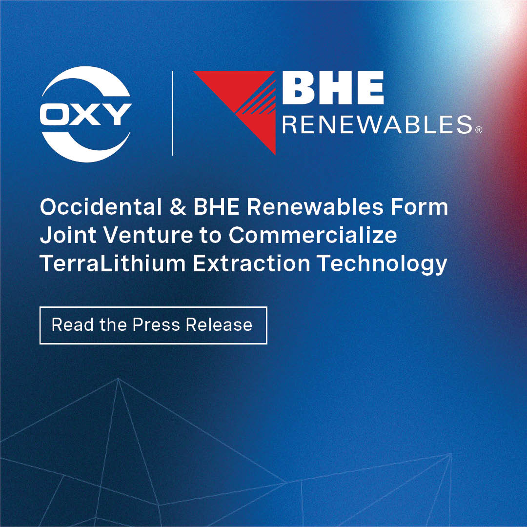 Oxy (@weareoxy) on Twitter photo Oxy and <a href="/BHE_Renewables/">BHE Renewables </a> have announced a joint venture for the demonstration and deployment of TerraLithium's technologies to extract and commercially produce high-purity lithium compounds from geothermal brine.
Read more: bit.ly/3yOpH0I Oxy and <a href="/BHE_Renewables/">BHE Renewables </a> have announced a joint venture for the demonstration and deployment of TerraLithium's technologies to extract and commercially produce high-purity lithium compounds from geothermal brine.
Read more: bit.ly/3yOpH0I