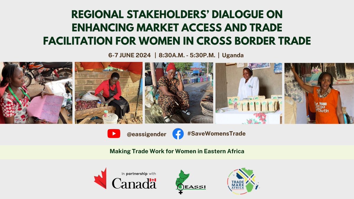 EASSI will be hosting a 2-day Regional Stakeholders' Dialogue on Enhancing Market Access and Trade Facilitation for Women in Cross Border Trade.
Join us online for a dynamic discussion on key topics; AfCFTA, exploring market opportunities for WCBTs and much more. #SaveWomensTrade