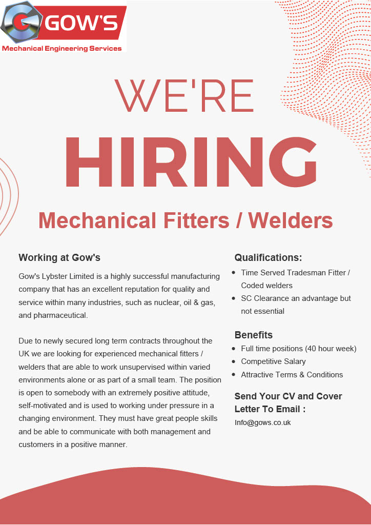 Recruit North Highlands (@recruit_nh) on Twitter photo π Multiple Vacancies
π΄ <a href="/GowsLybsterLtd/">Gow's Lybster Ltd</a>
π Full Time positions
π Lybster
Gow's Lybster Ltd is recruiting for a Project Manager and Mechanical Fitters/Welders.
π For more information or to apply, visit: ow.ly/PGQt50S8cqt
#HiringNow #Caithness #NorthHighlands π Multiple Vacancies
π΄ <a href="/GowsLybsterLtd/">Gow's Lybster Ltd</a>
π Full Time positions
π Lybster
Gow's Lybster Ltd is recruiting for a Project Manager and Mechanical Fitters/Welders.
π For more information or to apply, visit: ow.ly/PGQt50S8cqt
#HiringNow #Caithness #NorthHighlands