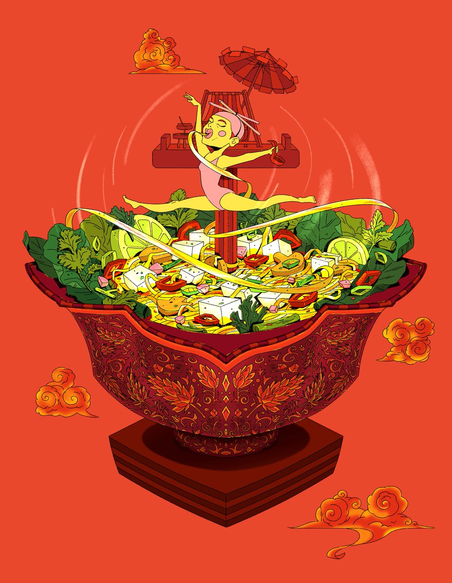 This is called 'NoodleRina' portraying myself dancing in a noodle soup 😊 #illustration #noodlesoup