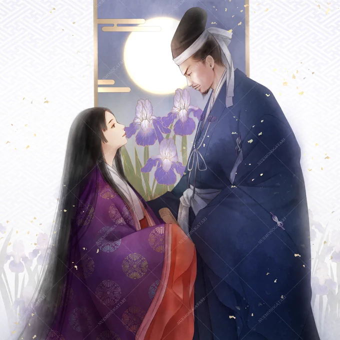皆さまに選んでいただいた紫のお召し物の菖蒲御前と頼政殿優しい一幕になったでそうか#鵺物語 