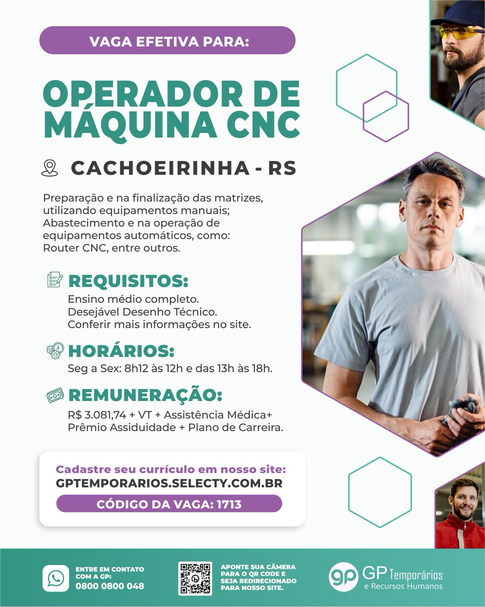 🚀#oportunidadesgp 🧤AUX ADMINISTRATIVO: 📍Viamão - RS. 💼Código: 1753.  🧤OPERADOR MÁQUINA CNC: 📍Cachoeirinha - RS. 💼Código: 1713. 👉 Para  cadastrar seu currículo e obter mais informações, busque pelo código da  vaga em nosso, image size:960x1200