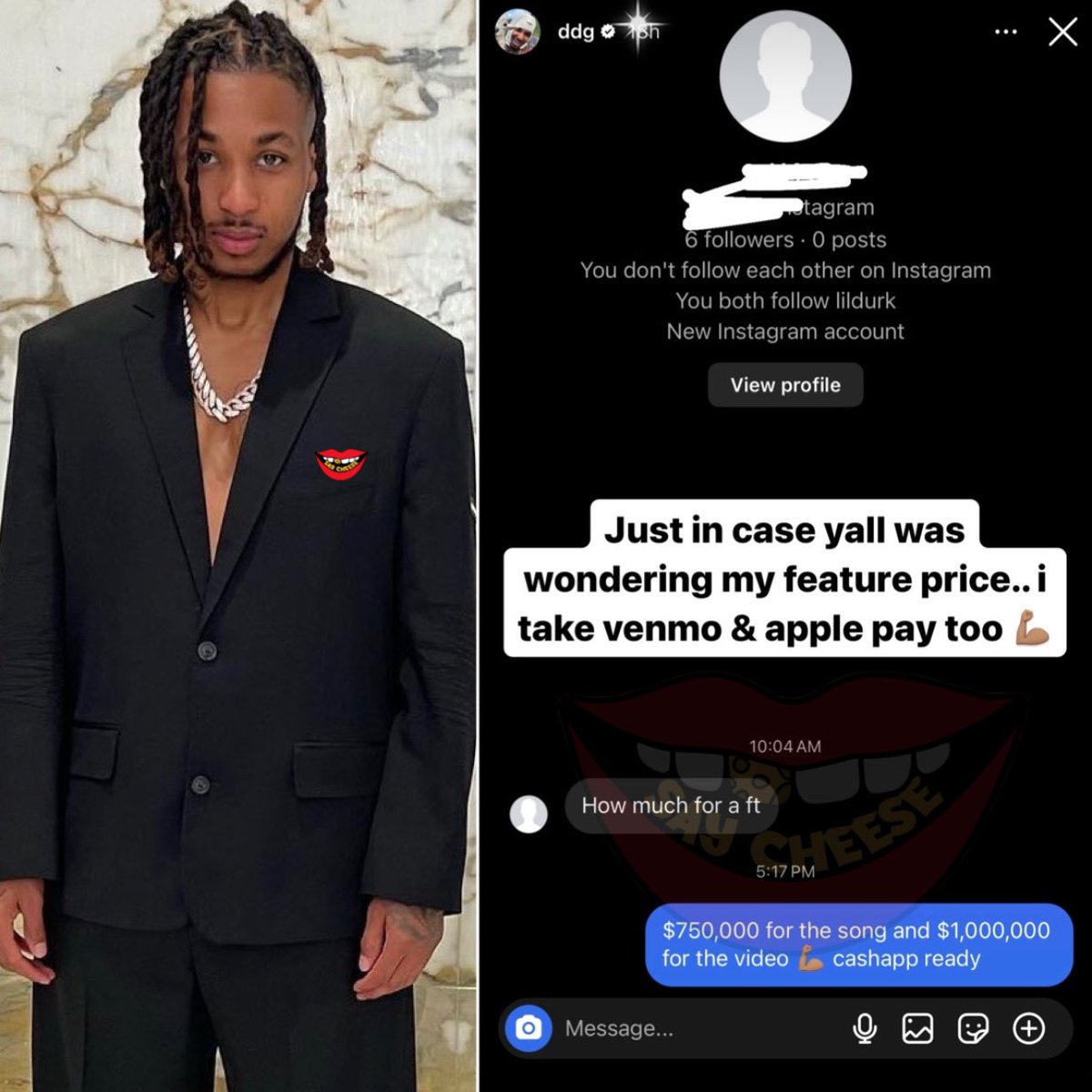 SaycheeseDGTL's tweet image. DDG reveals how much he charge for a feature: ‘$750k for the song &amp;amp; $1million for the video”