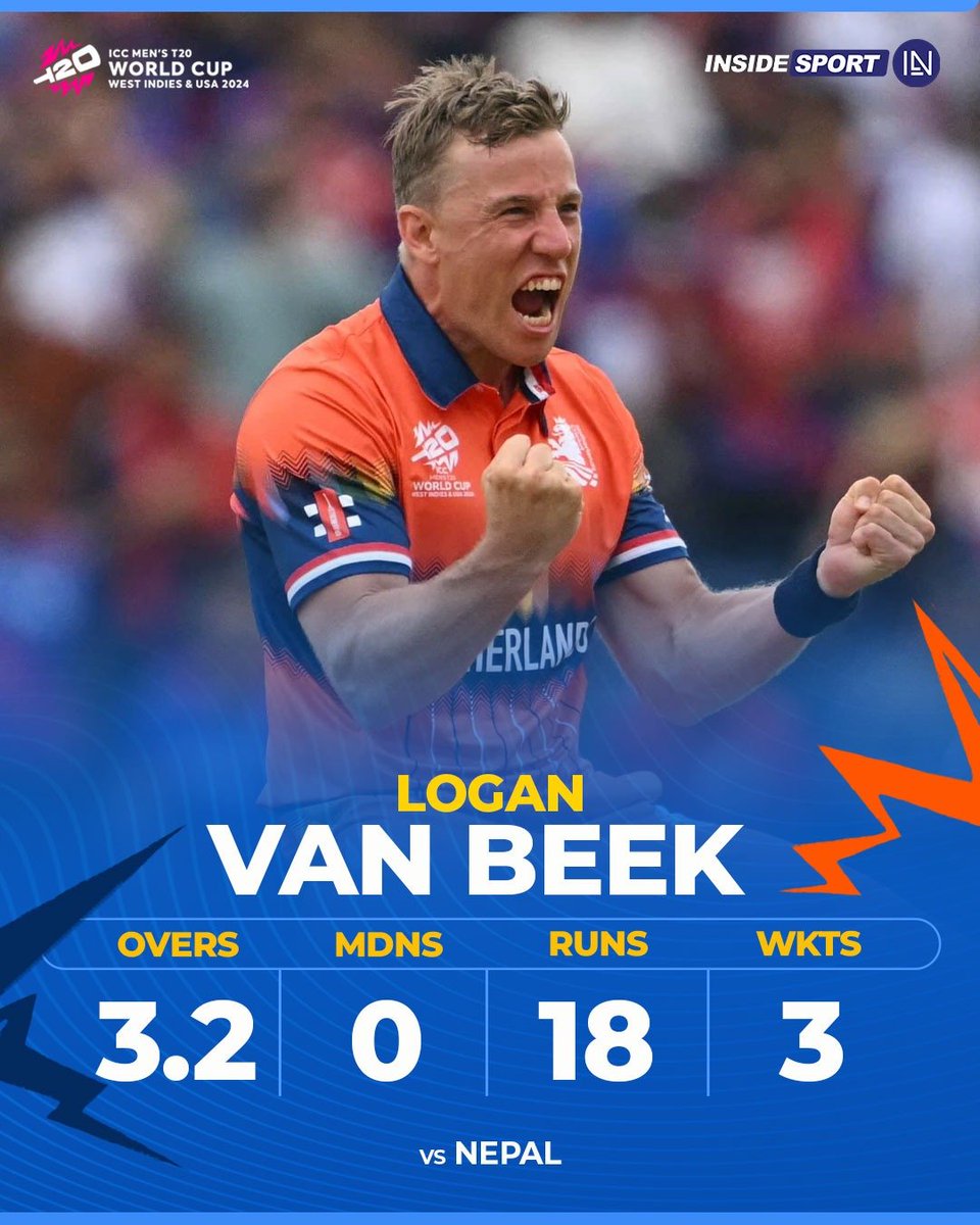 InsideSportIND's tweet photo. Netherlands bowled out Nepal for 1⃣0⃣6⃣ on the board 🏏
Logan Van Beek and Tim Pringle picked three wickets each 🔥
#T20WC2024 #NEDvsNEP #LoganVanBeek #TimPringle #Netherlands #Nepal #CricketTwitter https://t.co/bWCGInxW0m