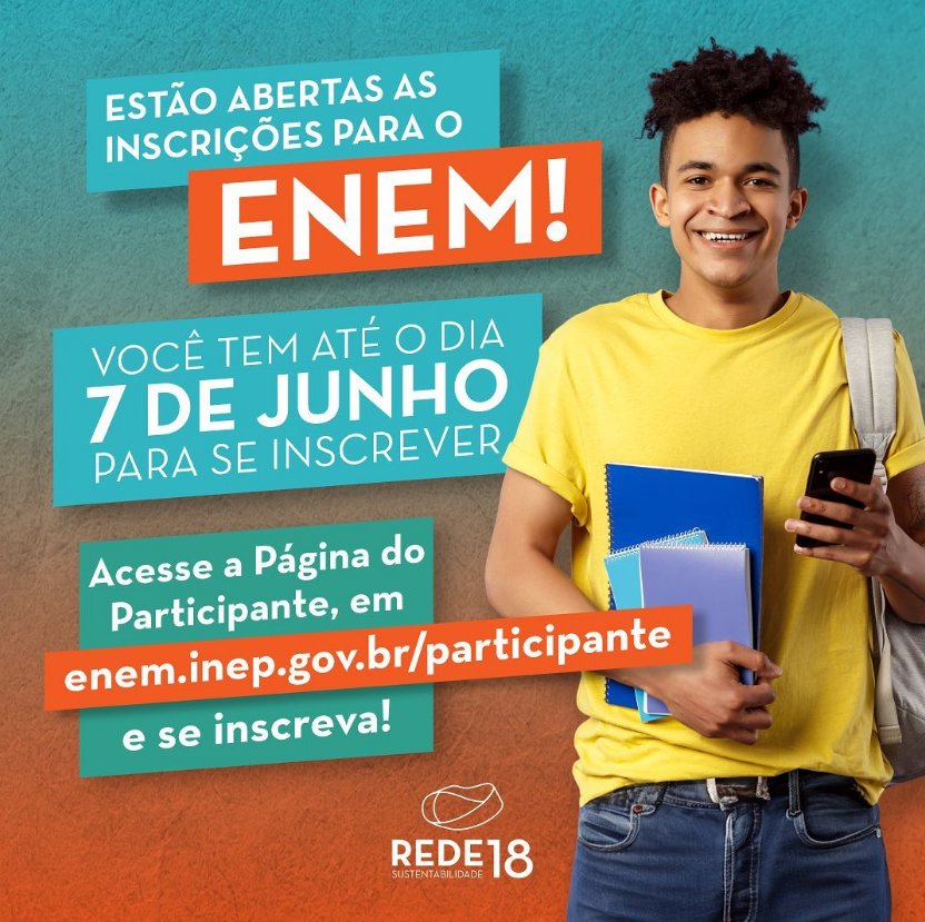 REDE_18's tweet photo. As inscrições para o Exame Nacional do Ensino Médio (ENEM) 2024 estão abertas! Este é o momento para todos que desejam ingressar no ensino superior.

Garanta sua inscrição e prepare-se para conquistar seus objetivos. A educação é a chave para um futuro sustentável e inclusivo. https://t.co/hvB8VLyyII
