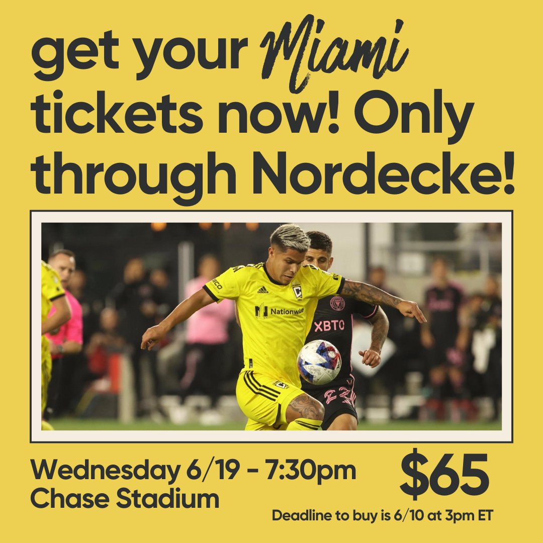 NorOnTour visits Miami on June 19th! Due to their FO policy, visiting supporter section tickets can only be purchased at Nordecke.com. Deadline is 6/10!

#Crew96 | #VamosColumbus | #NorOnTour