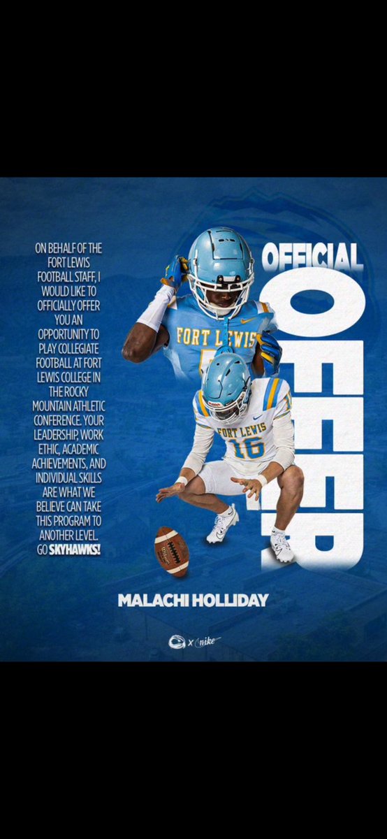 Malachi Holliday (@mal__holliday) on Twitter photo After a great conversation with <a href="/TheCoach7Bible/">Jordan Bible</a> I’m blessed to receive my second official offer from Fort Lewis College <a href="/FLCCoach_Grinde/">John Grinde</a> <a href="/CoachIGardner/">Ian Gardner 🇺🇸 🏈 🦁</a> <a href="/Coachcoleman_9/">Rajric Coleman</a> <a href="/coachthomasfb/">Colin Thomas</a> <a href="/LibertyFBLions/">Liberty Lions Football</a> <a href="/stephaunpeters/">Stephaun Tank Peters</a> #COL After a great conversation with <a href="/TheCoach7Bible/">Jordan Bible</a> I’m blessed to receive my second official offer from Fort Lewis College <a href="/FLCCoach_Grinde/">John Grinde</a> <a href="/CoachIGardner/">Ian Gardner 🇺🇸 🏈 🦁</a> <a href="/Coachcoleman_9/">Rajric Coleman</a> <a href="/coachthomasfb/">Colin Thomas</a> <a href="/LibertyFBLions/">Liberty Lions Football</a> <a href="/stephaunpeters/">Stephaun Tank Peters</a> #COL
