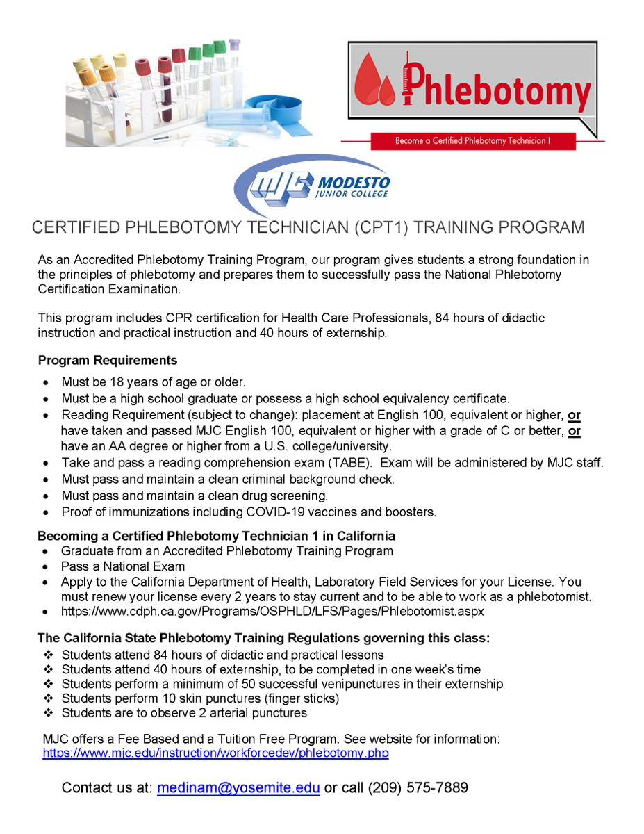 CeresAdult's tweet photo. We have continued our partnership with MJC and will be starting our Phlebotomy course again soon. If you are interested, please check out the flyer for admission requirements.  You will have to attend one of the mandatory informational meetings on June 18th or July 9th at 6pm. https://t.co/5gQk5742HD