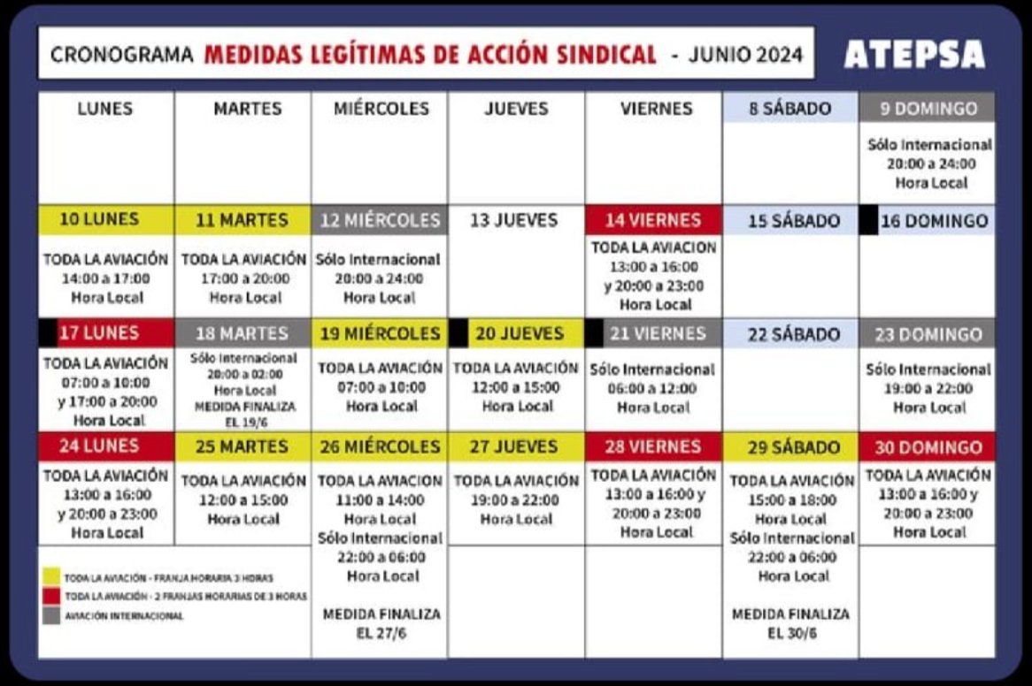 harrylpg's tweet image. 🟡Atencion si volas en JUNIO. 
▪️Los controladores aéreos anunciaron 18 días de protestas de entre 3  y 6 horas por día.