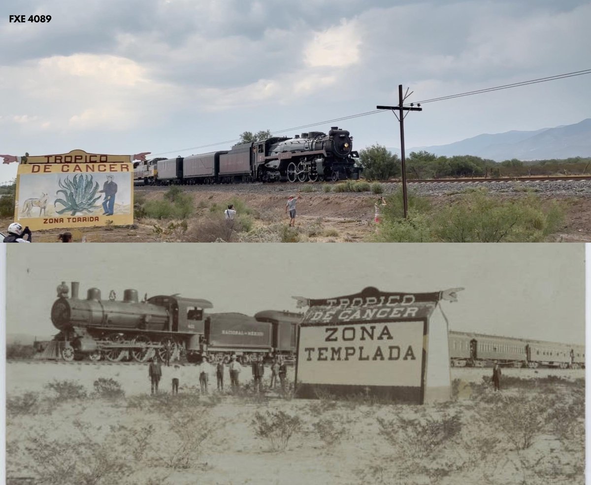 asalmendez's tweet photo. Mismo lugar casi 100 años de diferencia. 

Estación La Maroma, Guadalupe del Carnicero #SanLuisPotosi.  

🚂Recordemos que la locomotora CP 2816 también conocida como la "La Emperatriz" continúa su camino hacia la #CDMX. https://t.co/cScn3J3qoI