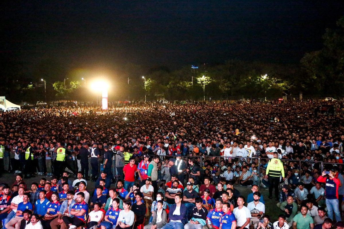 Fans supporting Nepal during a live streaming event in their home country. Look at the support for their team 🇳🇵❤️❤️❤️

#tapmad #HojaoADFree #T20WorldCup