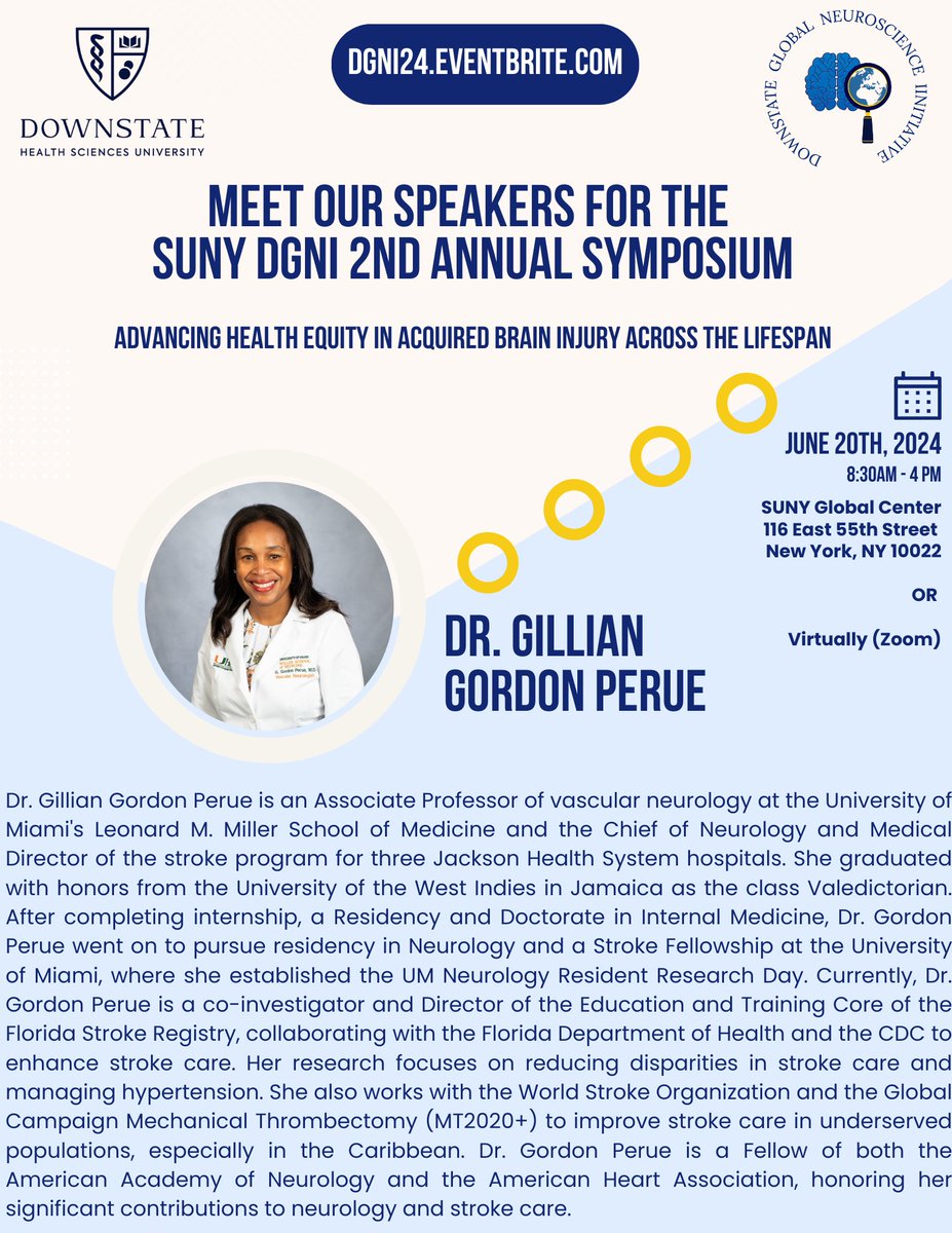 SUNYDGNI's tweet photo. Here's a sneak peak into some of our speakers for the Downstate Global Neuroscience Initiative (DGNI) 2nd Annual Symposium. Happening June 20, 2024 8AM-4:30PM virtually or in-person at SUNY Global Center (116 East 55th Street NY, NY 10022).   

Register: https://t.co/fJYATgDzNs https://t.co/Jo4RJ5yXFn