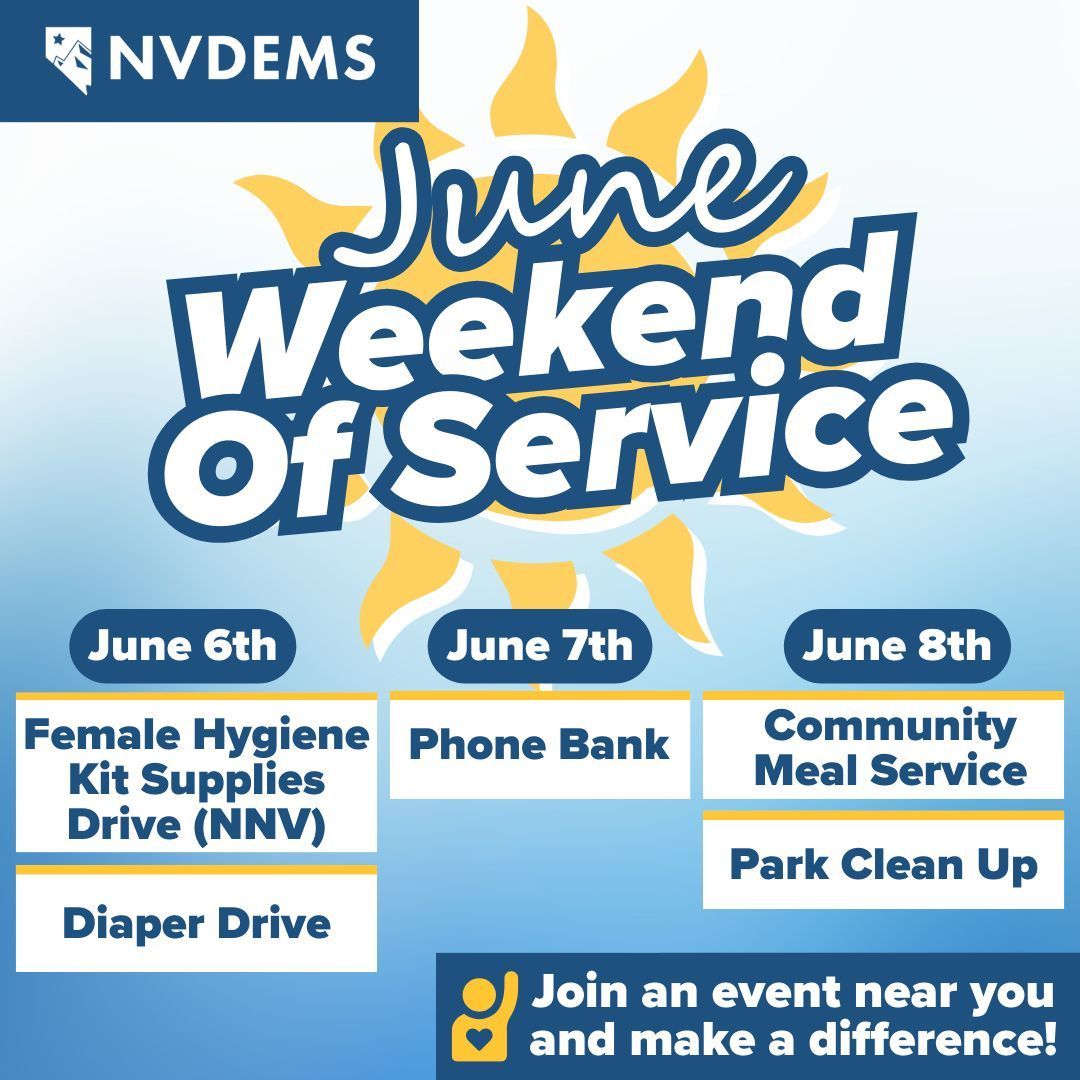 nvdems's tweet photo. Our weekend of service is fast approaching! Find an event near you using the link below and make a difference in our community. 
https://t.co/vCgVdRVzAb https://t.co/a4N7fB5yYV