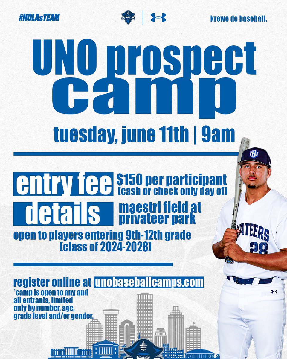 First camp of the Summer is a week away ‼️ 

Great opportunity to get seen before the summer circuit gets rolling ⚜️ 

🔵Looking For⚪️
-2024-2028 High School Grads
-Uncommitted JUCO players