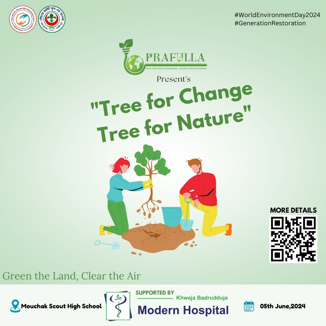 Prafulla_BD's tweet photo. #TreeForChange  #TreeForNature 

We will take up a tree distribution program among about 500 students.

Location: Kaliakair, Gazipur.

#WorldEnvironmentDay2024
#GenerationRestoration
#Prafulla #PrafullaBD https://t.co/iVpmWbXFFH
