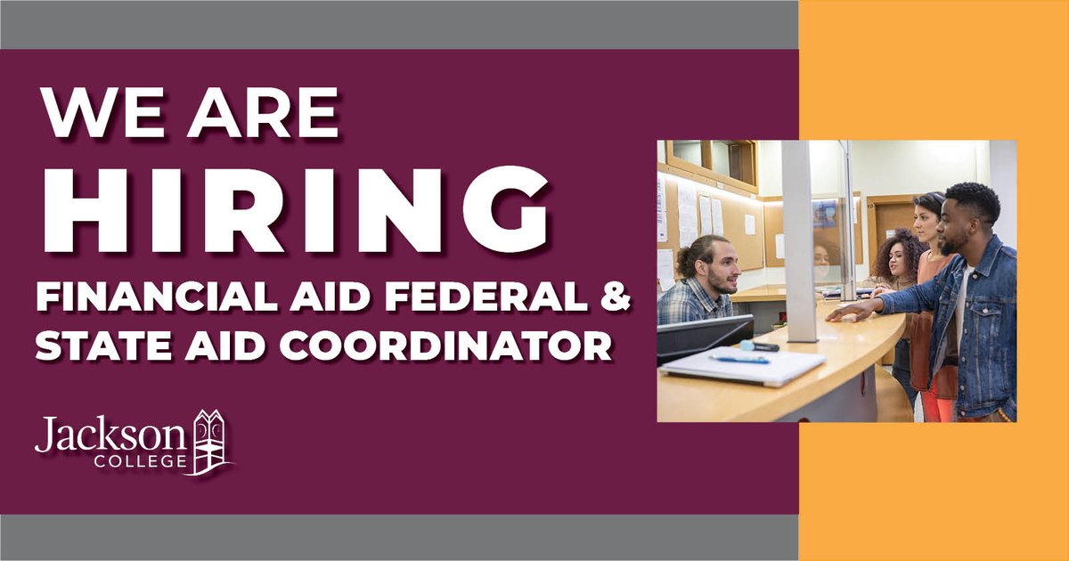 Jackson College is searching for a financial aid federal and state aid coordinator. Navigate the complexities of financial aid, ensuring seamless distribution at both the federal and state levels. Apply now and be the bridge to brighter futures. schooljobs.com/careers/jccmi