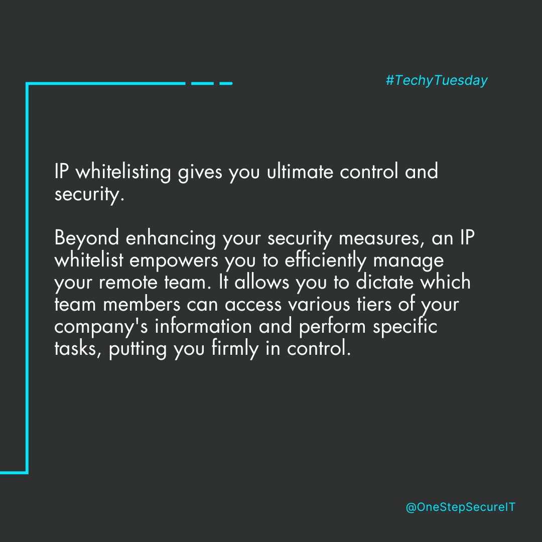 onestepsecureit's tweet photo. Welcome to #TechyTuesday where we unravel the mysteries of cybersecurity jargon! Today, let's talk about IP Whitelisting—a powerful tool in the arsenal of cybersecurity experts. 

#TechTuesday #CybersecurityExplained #IPWhitelisting101 #DigitalDefenders https://t.co/AJe6s74fy5