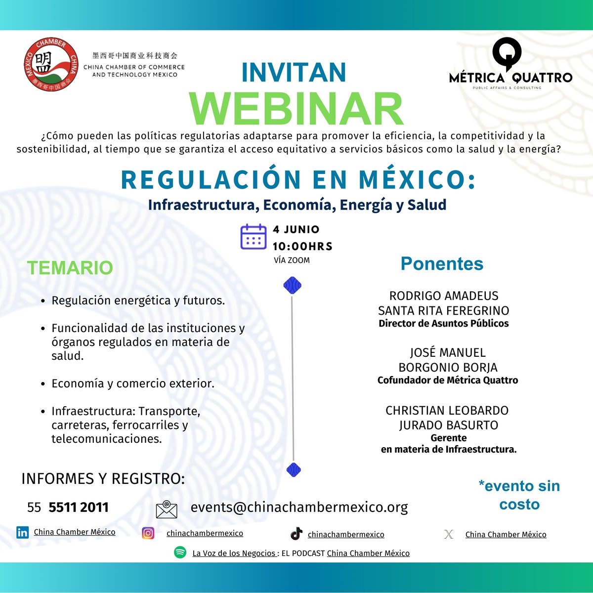 chinachambermx's tweet photo. Agradecemos a todos los que participaron en #webinar: "Regulación en México: Infraestructura, Economía, Energía y Salud".
En especial,  @MetricaQuattro  y a José Manuel Borja por su iniciativa y presentación 
Si desean ver la grabación del webinar, por favor envíennos un mensaje https://t.co/SI0DuCeaD8