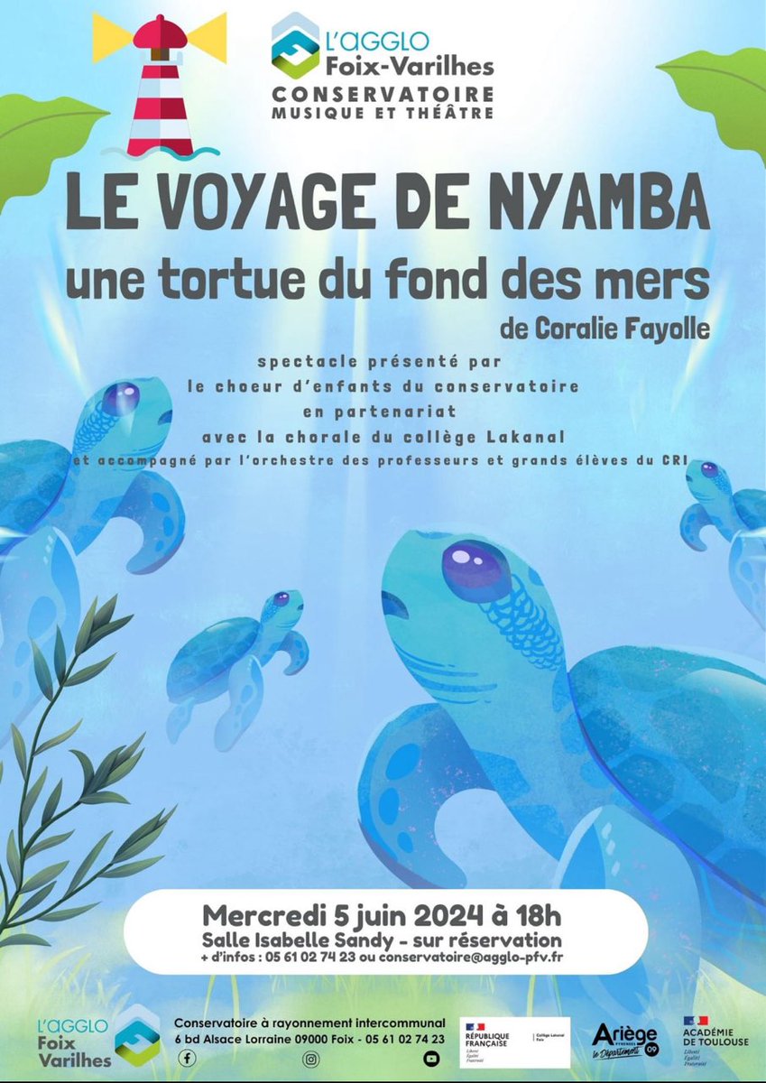 Le voyage de Nyamba : une tortue du fond des mers de Coralie Fayolle par l'option chorale du collège de Foix, le chœur d'enfants et l'orchestre du conservatoire de Foix <a href="/AArdemus/">Association A.R.D.E.MU.S</a> <a href="/DAACToulouse/">DAAC Toulouse</a> <a href="/MusiqueToulouse/">Education musicale - Toulouse</a> <a href="/NellyVigne/">Nelly Vigne</a> @colle