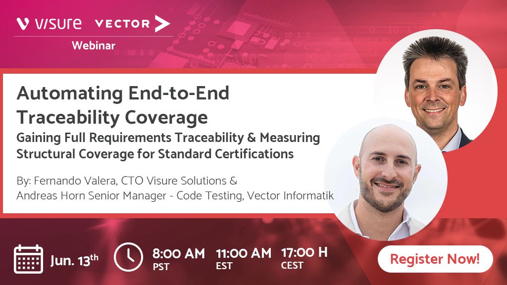 Sign up for the free joint webinar, “Automating End-to-End Traceability Coverage" with Fernando Valera, Visure Solutions’ CTO, and Andreas Horn, Senior Code Testing Manager at Vector Informatik on June 13th, 2024🚀 

🔗Book Your Slot Now! - buff.ly/3VfJ6QS
